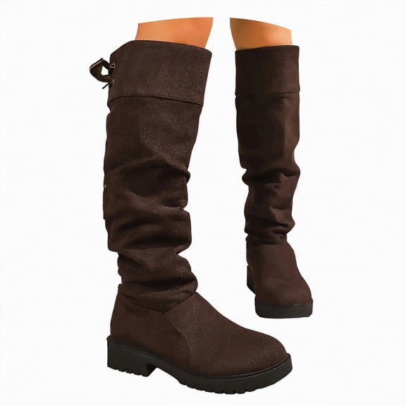 enyan Boots for Women Knee High Winter Boots for Women Mid-Calf Fashion Casual Knee-High Flat Heel Boots Coffee,Size 7.5