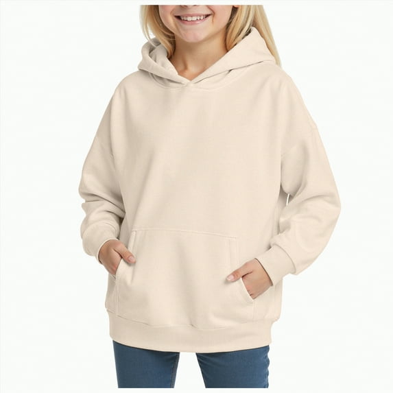 enyan Boy Hoodie Fleece Pullover & Zip-Up Sweatshirts for Boys Kids Youth Plain Basic Everyday Wear Beige,18-24 Months