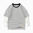 thumbnail image 1 of enyan Boy's Sweatshirt Casual Cotton Striped Crewneck Long-Sleeve T-Shirt Basic Pullover Stripe Tee Shirt(White,6-7 Years), 1 of 6
