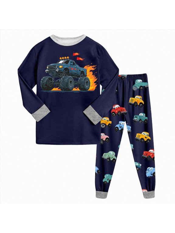 Boys Allover Prints Pajamas 2 Pieces Long Sleeve Jammies Set Toddler Pjs Sleepwear Little Boys Clothes Black,5-6 Years