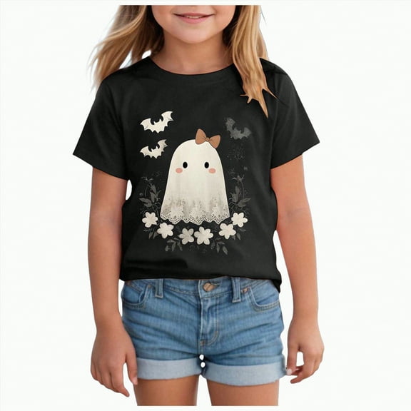 enyan Boys Girls Halloween Shirts Pumpkin Ghost T Shirt Toddler Boy Girl Short Sleeve Cute Graphic Tee Tops (Black,1-2 Years)