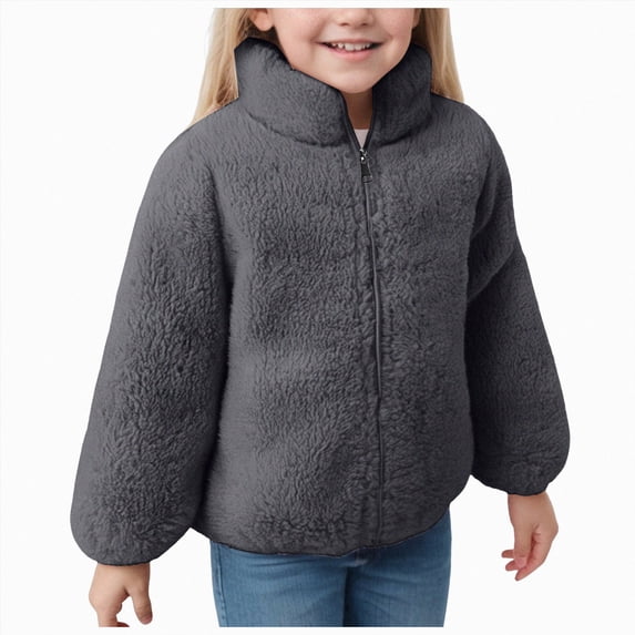 enyan Boys Girls Sherpa Jacket Fall Fleece Coat Toddler Kid Full Zip Winter Fuzzy Outerwear with Pockets(Grey,7-8 Years)