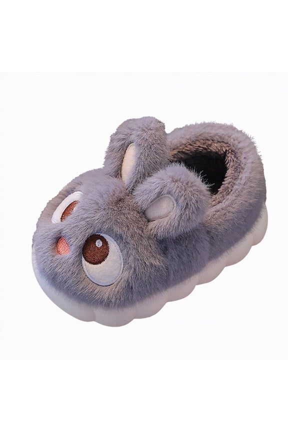 Boys House Slippers Plush Warm Slippers for Girls Boys Kids Toddlers Winter Fur Lined Indoor House Home Shoes Grey,Size 9