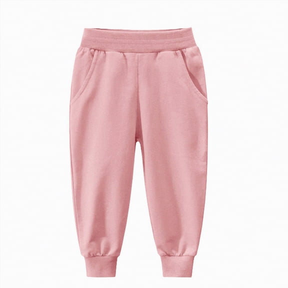 enyan Boys Pants Kids Unisex Soft Brushed Fleece Casual Pull On Jogger Sweatpants with Pockets for Boys or Girls Pink,1-2 Years
