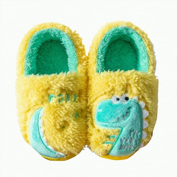 enyan Boys Slippers Kids Slippers Boys Girls Warm Winter House Slippers Big Little Kids Non-Slip Soft Plush Memory Foam Home Shoes for Indoor Outdoor Yellow,Size 16