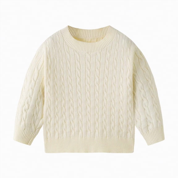 enyan Boys Sweaters Kids Crewneck Long Sleeve Knit Pullover Sweater Sweater for Girls White,5-6 Years