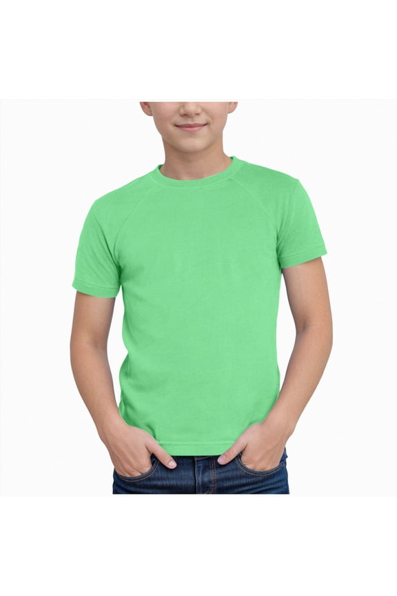 Boys T-Shirt Kids Basic Short Sleeve Shirts Solid Casual Tops Crewneck Quick Dry Shirt Green,6-7 Years