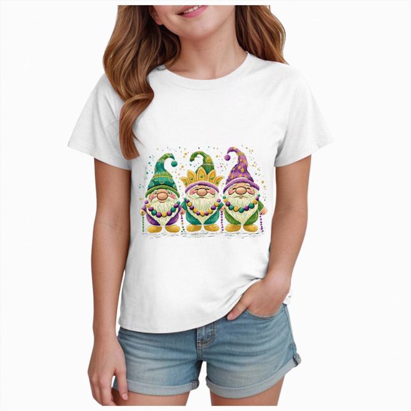 enyan Carnival Girls T Shirts Loose Fit Crewneck Short Sleeve Tops Summer Casual Blouse 2026 Basic Tee Beach Girls Tops,White,13-14 Years