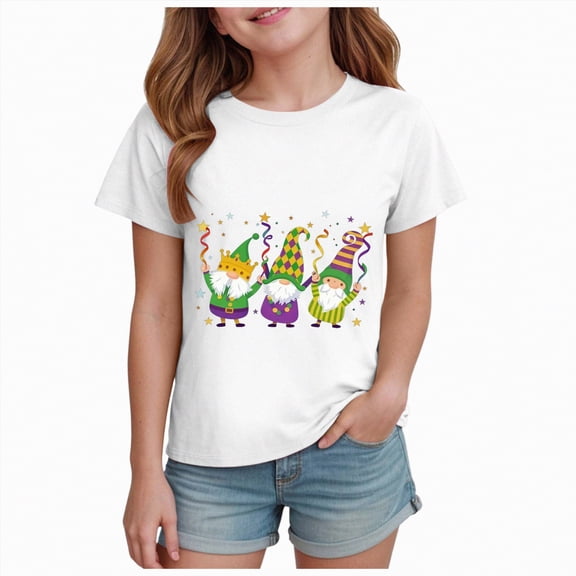 enyan Carnival Shirts Girls Basic T Shirts for girls Short Sleeve Casual Summer Tops Trendy Solid Loose Fit Tshirt,White,13-14 Years