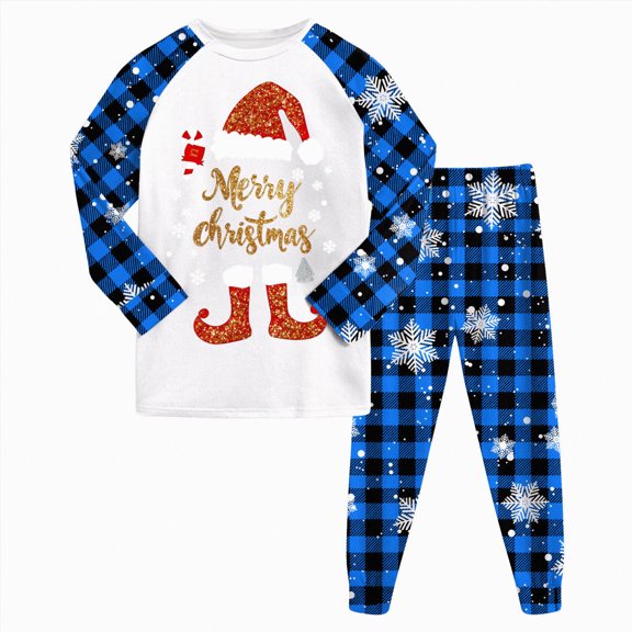 enyan Christmas Pajamas for Ki'ds Ki'ds 2 Piece Snug Fit Christmas Pajamas Sets Comfy Long Sleeve and Pants Bo'ys Gi'rls Sleepwear Pjs Sky Blue,8-9 Years