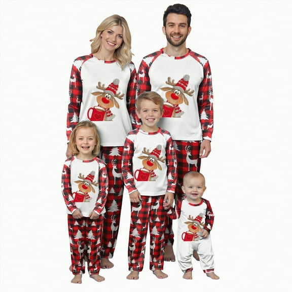 enyan Christmas Pajamas for Family Xmas Pjs Jammies Top Pants Set Holiday Home Loungewear Sleepwear for Adult, Kid, Baby