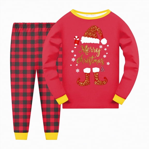 enyan Christmas Pajamas for Ki'ds Bo'y's Gi'rl's Colorable Clothing Sets 2 Piece Ki'ds Christmas Costumes Pants Sets Cute Playwear Red,6-7 Years