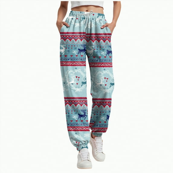 enyan Christmas Pants Women Sweatpants Women, Comfortable Womens Sweatpants, Fleece Womens Joggers Light Blue,L