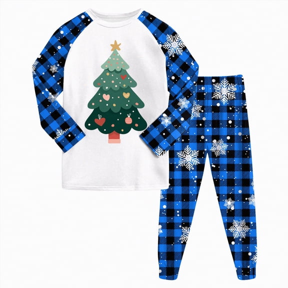 enyan Cotton Christmas Pjs Ki'ds 2 Piece Snug Fit Christmas Pajamas Sets Comfy Long Sleeve and Pants Bo'ys Gi'rls Sleepwear Pjs Sky Blue,4-5 Years