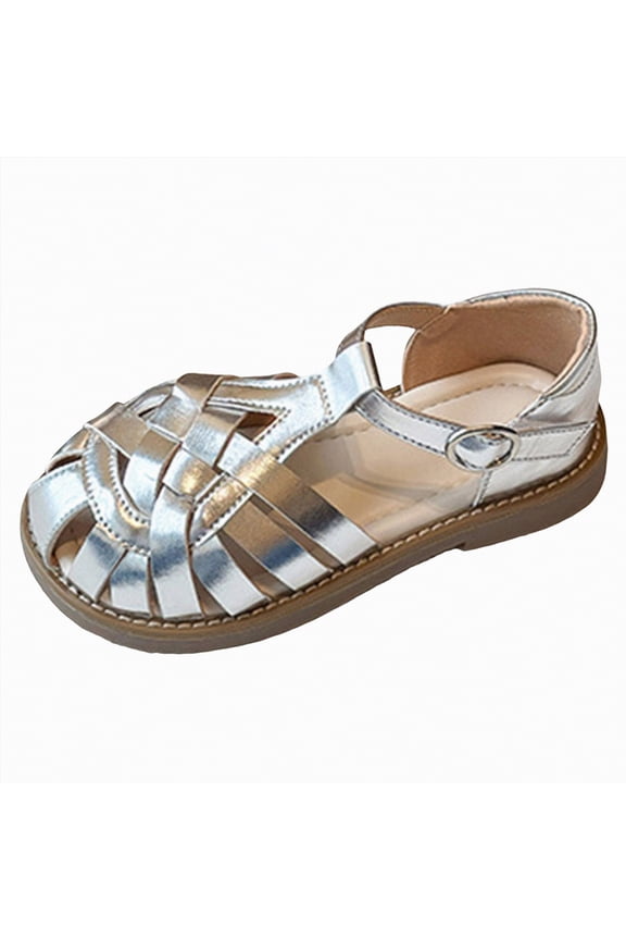 Croc Sandals Girls Beach Sandals with Adjustable Straps Little Kids Water Sandals for Athletic Summer Outdoor,Silver,Size 9.5