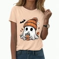 thumbnail image 1 of enyan Cute Ghost Pumpkin Graphic Shirt Fall Tshirt Graphic Tees casual Short Sleeve Tops Halloween Tshirts for Women Light Yellow,L, 1 of 6