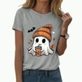 thumbnail image 1 of enyan Cute Halloween Shirts for Women Pumpkin Graphic Cute Ghost Tops Tee for Women Short Sleeve Casual T-Shirt Ladies October Top Comfortable Printed Shirt Fall Light Gray,M, 1 of 6