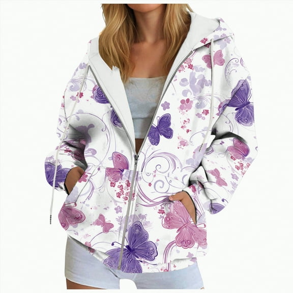 enyan Drawstring Zip Up Cute Hoodies Fall Jacket Oversized Casual Sweatshirts With Pocket Women Hoodie Light Purple,XXL