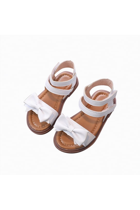 Dress Shoes For Girls Leather Kids Sandals - Natural Cork Footbed Non-Slip Slides for Kids - Lightweight Girls Sandals - Water-Resistant Girls Sandals,White,Size 10.5