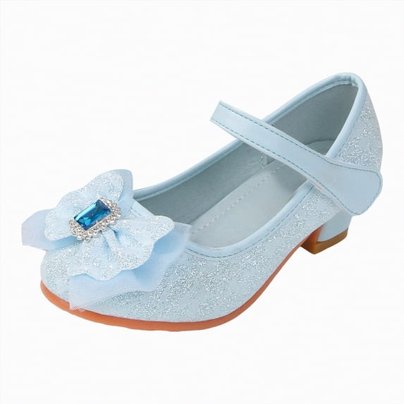 enyan Dressy Shoes For Girls Girls Mary Jane Dress Shoes Low Heel Glitter Bow Kids Party Wedding Flower Girl School Shoes(Toddler/Little/Big Kid),Blue,Size 1