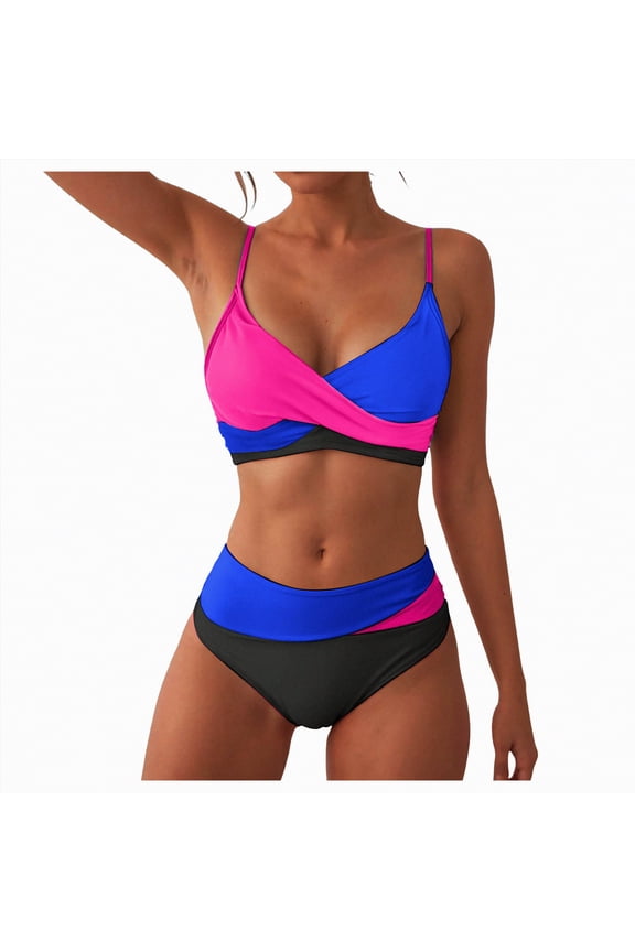 Extreme Mini Bikini Bikini Set for Women Bathing Suit High Waisted Scalloped V Neck Two Pieces Swimsuit,Blue,S