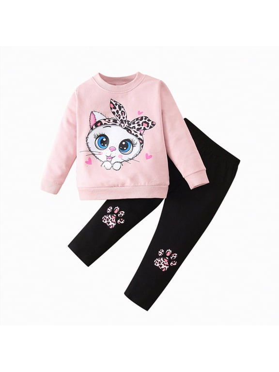 Fall Toddler Girl Clothes Toddler Girl Clothes Fall Outfits Solid Long Sleeve Sweatshirt Tops + Pants Set Pink,12-24 Months