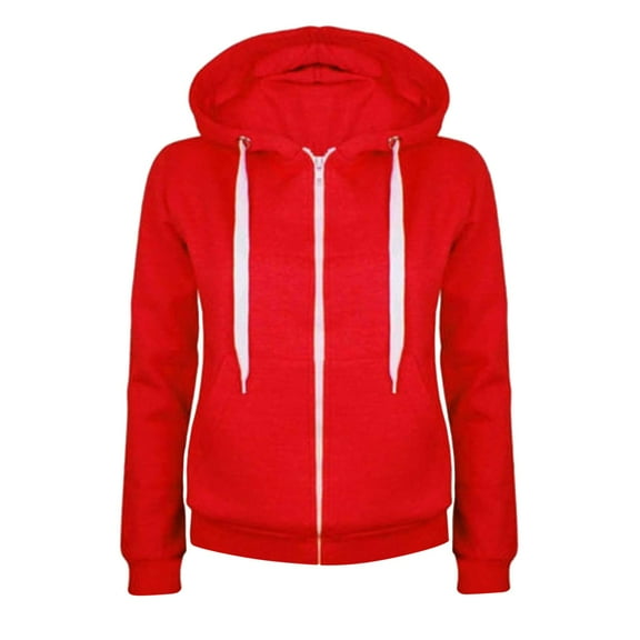 enyan Fashion Clothing Womens Zip Up Hoodies Jackets Cropped Sweatshirts Fleece Fall Outfits Casual Comfy Y2k Tops Winter Clothes 2025 Red,XL