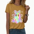 thumbnail image 1 of enyan Fashion Short Sleeve Tee Pumpkin Graphic Cute Ghost Tops Solid Casual Loose Basic T Shirt Halloween Womens Shirt Yellow,M, 1 of 5