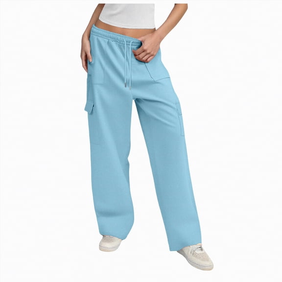 enyan Fleece Lined Sweatpants Women- Winter Warm Athletic Joggers Pants with Pockets Women Sweatpants Light Blue,S
