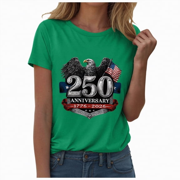 enyan Fourth Of July Outfit Women US 250th Anniversary 250 Years Freedoms 1776-2026 tee Graphic Vintage,Green,XXL