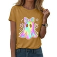 thumbnail image 1 of enyan Funny Halloween Shirts Happy Halloween Ghost Tshirt Women Halloween Floral Shirt Cute Autumn Pumpkin Graphic Tees Flower Outfits Tops Yellow,3XL, 1 of 2