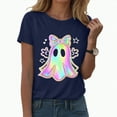 thumbnail image 1 of enyan Funny Halloween Tshirts Printing Crew Neck Shirt Funny Family Party Celebration Short Sleeve Tee Cute Ghost Pumpkin Graphic Graphic Tops Navy,L, 1 of 5