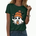 thumbnail image 1 of enyan Ghost Shirts for Women Halloween Graphic Tee for Women Short Sleeve Casual T-Shirt Ladies October Top Comfortable Printed Shirt Fall Fashion Dark Green,S, 1 of 6