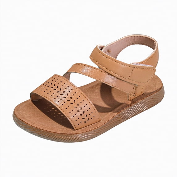 enyan Girl Sandals,Girls Sandals Open Toe Summer Flats Dress Sandals Shoes Toddler/Little Kid/Big Kid,Coffee,Size 12