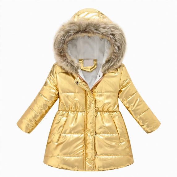 enyan Girl's Winter Coat Jacket Hooded Kids Toddler Flower Print Parka Outwear Warm Cotton Puffer Hooded Jacket(Yellow,6-7 Years)