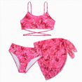thumbnail image 1 of enyan Girls' 3 Piece Set Floral Print Bikini Swimsuit with Beach Skirt Cute Bathing Suit,Hot Pink,12-13 Years, 1 of 7