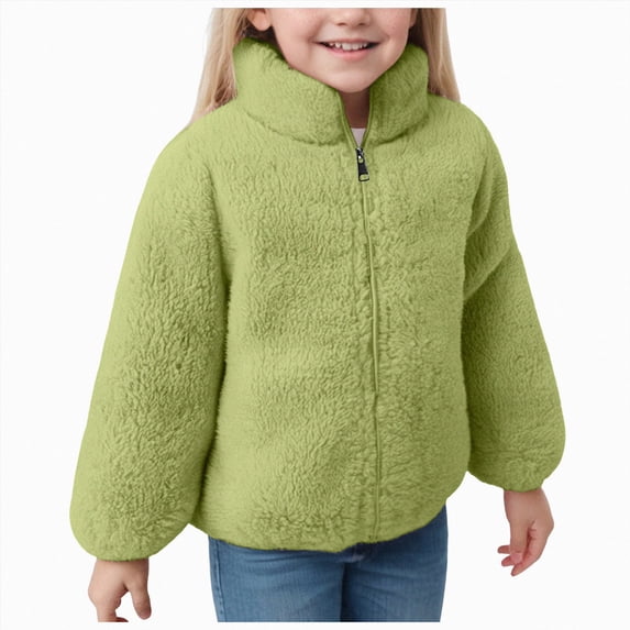 enyan Girls Boys Fuzzy Sherpa Coat Toddler Kid Full Zip Hoodie Fleece Jacket with Pockets Fall Winter Outwear(Green,18-24 Months)