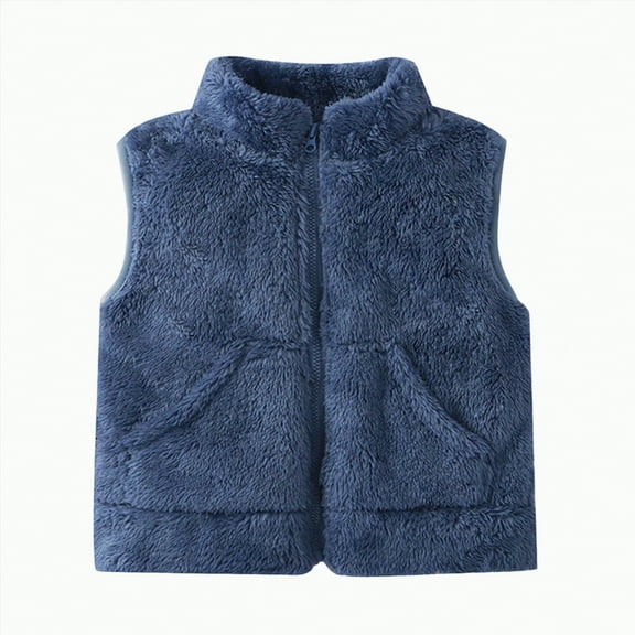 enyan Girls Boys Zippered Vest Warm Soft Toddler Baby Fleece Outerwear Jacket with Pockets Toddler Baby Fleece Vest (1-2 Years,Blue)