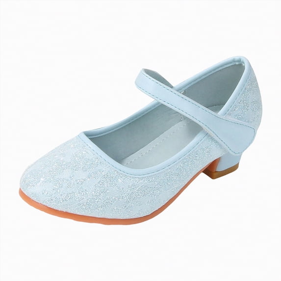 enyan Girls Dress Shoes Girl's Dress Shoes Mary Jane Glitter Low Heel Wedding Party Princess Shoes for Toddler/Little/Big Kids,Blue,Size 12.5
