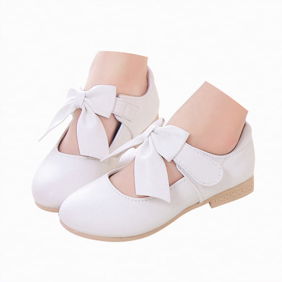 enyan Girls Dress Shoes Mary Jane Princess Shoes Girls' Flats Glitter Low Heels Flower Wedding Party Footwear for Toddler Little/Big Kid Dress Shoes Toddler Girl,White,Size 3