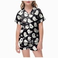 thumbnail image 1 of enyan Girls Halloween Pajamas Pumpkin Ghost Print Short Sleeve Button Down Girls PJS Kids Sleepwear Nightwear Loungewear Set Little Girl Pajamas(Black,10-11 Years), 1 of 5
