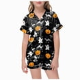 thumbnail image 1 of enyan Girls Halloween Pajamas Pumpkin Pajama Set Ghost Pjs Jammies Short Sleeve Button Down Lounge Sleepwear Little Girls Pajamas(Black,10-11 Years), 1 of 6