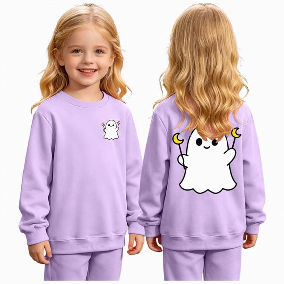 enyan Girls Halloween Shirt Pumpking Ghost Clothes Long Sleeve Crewneck Cute Tee Top Toddler Girl Halloween Sweatshirt(Purple,5-6 Years)