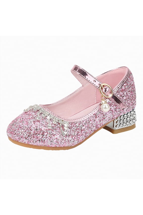Girls Heels Dress Shoes Mary Jane Wedding Party Sparkle Glitter Princess Shoes for Kids Girls Black Dress Shoes,Pink,Size 9