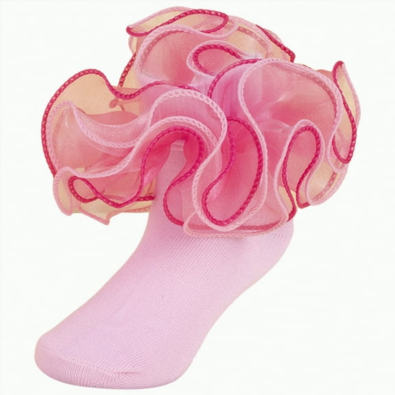 enyan Girls Lace Ankle Socks Trim Double Layer Cute Comfortable Frilly Dress Ruffle Socks for Girls (Pink,4-6 Years)