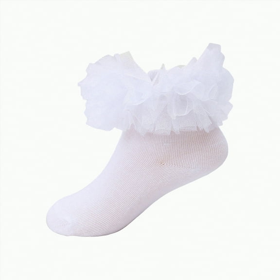 enyan Girls Lace Ankle Socks Trim Double Layer Cute Comfortable Frilly Dress Ruffle Socks for Girls (White,8-10 Years)