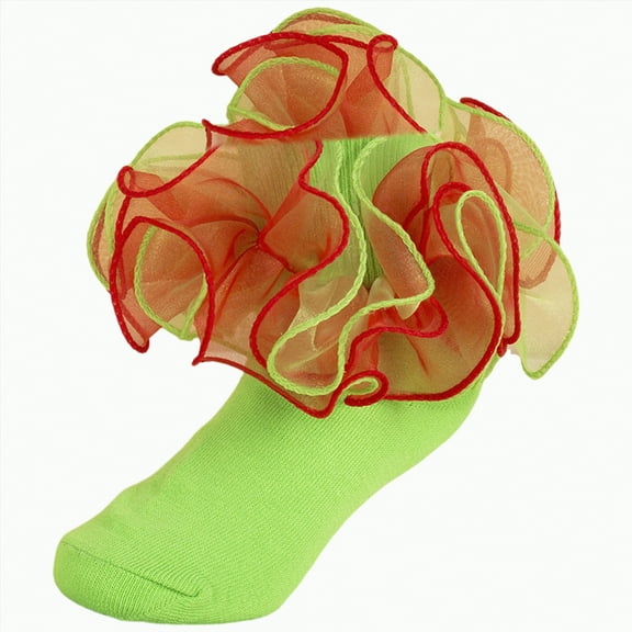enyan Girls Lace Ruffle Socks Double Frilly Princess Style Dress Socks Toddler Turn Cuff Socks Baby Ankle Socks (Green,6-8 Years)