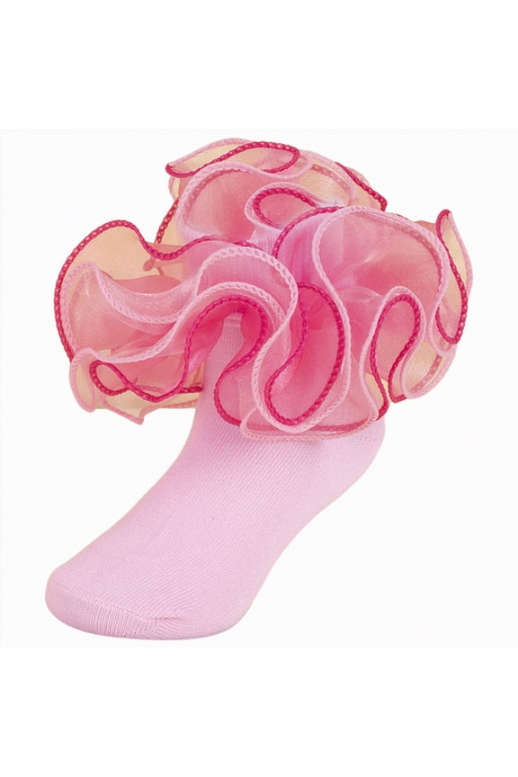 Girls Lace Ruffle Socks Double Frilly Princess Style Dress Socks Toddler Turn Cuff Socks Baby Ankle Socks (Pink,6-8 Years)