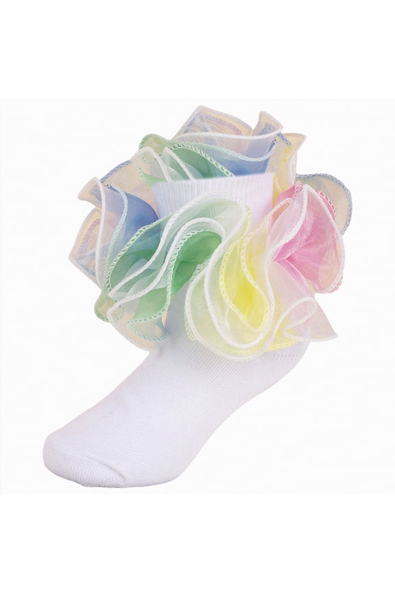 Girls Lace Ruffle Socks Double Frilly Princess Style Dress Socks Toddler Turn Cuff Socks Baby Ankle Socks (White,6-8 Years)