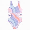 thumbnail image 1 of enyan Girls' One-Piece Swimwear Cute Tie Dye Side Cutout Swimsuit Summer Quick Dry Beach Hawaiian Bathing Suits,Purple,11-12 Years, 1 of 7